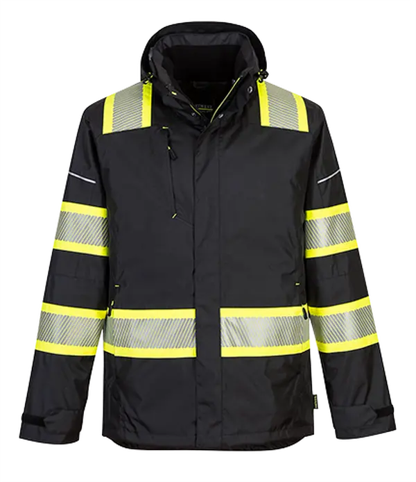 Portwest F144BKRXL Iona Plus Functional Winter Work Safety Jacket, Black - Extra Large, Hook and Loop, Snap, Hood Style Detachable Hood