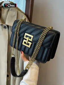 Women's Fashion Chain Strap Crossbody Bag, Chic Chain Crossbody, Simple Solid Color Shoulder Bag for Daily Used, Casual Trendy Versatile High-quality Daily Commuting Bag, Casual Handbag Satchel