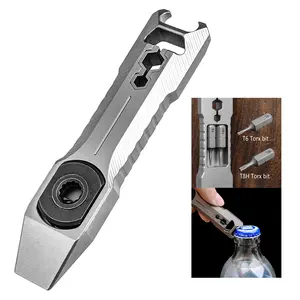 Titanium Alloy Dual Direction Ratchet Wrench with Mini Cross Screwdriver, Phillips Screwdriver, Small Pry Bar, Outdoor Bottle Opener