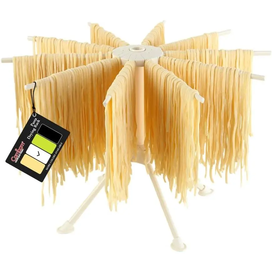 Collapsible Pasta Drying Rack - Spaghetti Noodle Drying Rack with 10 Bar Handles White