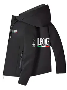 Men's Fashion Jacket with Leone Logo, Stylish Zipper Pockets, Casual Hooded Design, Spring & Fall Wear, Polyester Material, Slim-Fitting