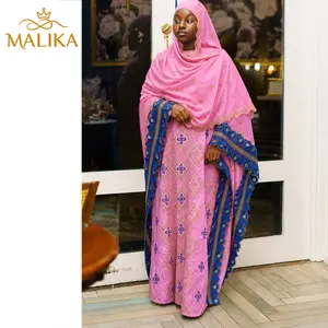 New Arrival Pink Embroidered Stone Bazin Riche Boubou Dress with Shawl for Luxury Evening Gown Nigerian Middle Eastern Noble Lady Long Robe