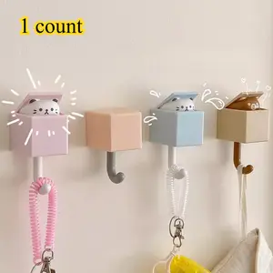 Cute Cat Key Hook, Creative Sticky Hat Rack, Wall-Mounted Adhesive Cat Hook, for Coats, Scarves, Hats, Towels, Keys, Bags, Wall Decoration, Versatile Organizer