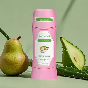Flora Ruby's Deodorizing stick aluminum-free formula contains pear and aloe vera extracts to effectively inhibit odor-causing bacteria and improve underarm skin tone.