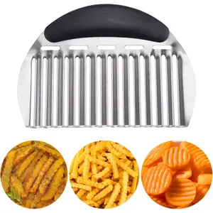 Large Stainless Steel Crinkle Cutter Kitchen Utensil with Wavy Handle - Fruit Vegetable Slicer, Veggie Chopper, Vegetable Slicer Dicer for Potato, Carrot Prep, Multi-Blade Hand-Driven Potato Chippers