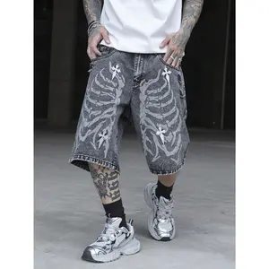 Men's Casual Denim Shorts Jorts With Pocket Print, Minimalist Design Street Hang Out