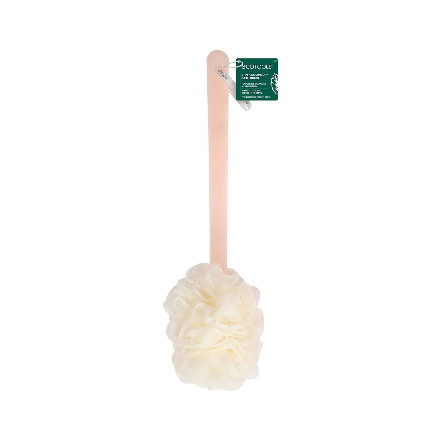 Ecotools 2-In-1 EcoPouf Bath Brush with Long Handle & Recycled Netting for Cleansing & Exfoliating Back Brush for Men & Women Eco-Friendly & Cruelty-Free Paris Presents Incorporated - Cream