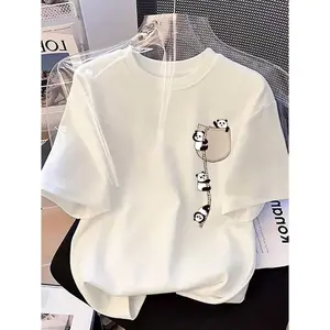 Women Summer Casual T-Shirt Cute Panda Pattern 2026 New Fashion Round Neck Short Sleeve