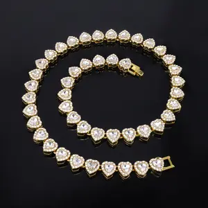 Heart-shaped Hip-hop Necklace Tennis Necklace Gold-Plated Cubic Zirconia Sparkling Links for Adults