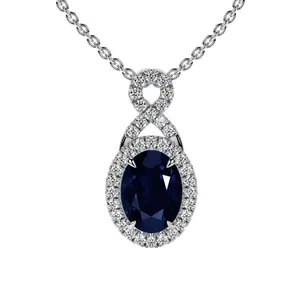 Oval Cut Blue Sapphire Twist Halo Pendant (1.82cttw)- PBS002-8X6-AA