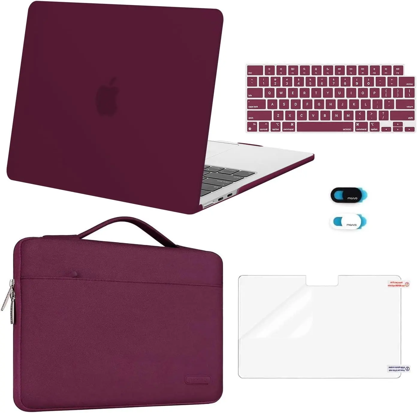 MOSISO 360° All-Around Protective Synthetic Hard Shell Case Set with Sleeve Bag, Double Zippers, Keyboard Skin, Webcam Cover, Screen Film for MacBook Air 13.6in (A2681,A3113,A3240,A3449) 2022-2026 (M2,M3,M4 2025,M5 2026)