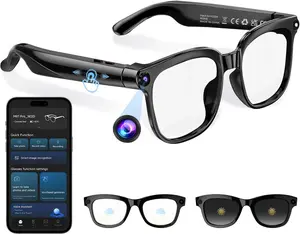 AI Smart Glasses with Camera, 1080P Video Recording Glasses, 8MP Camera Glasses, Real Time Translation, ChatGPT AI Voice Assistant, Open-Ear Audio,Sunglasses with Color-Changing Clear and Green Lenses