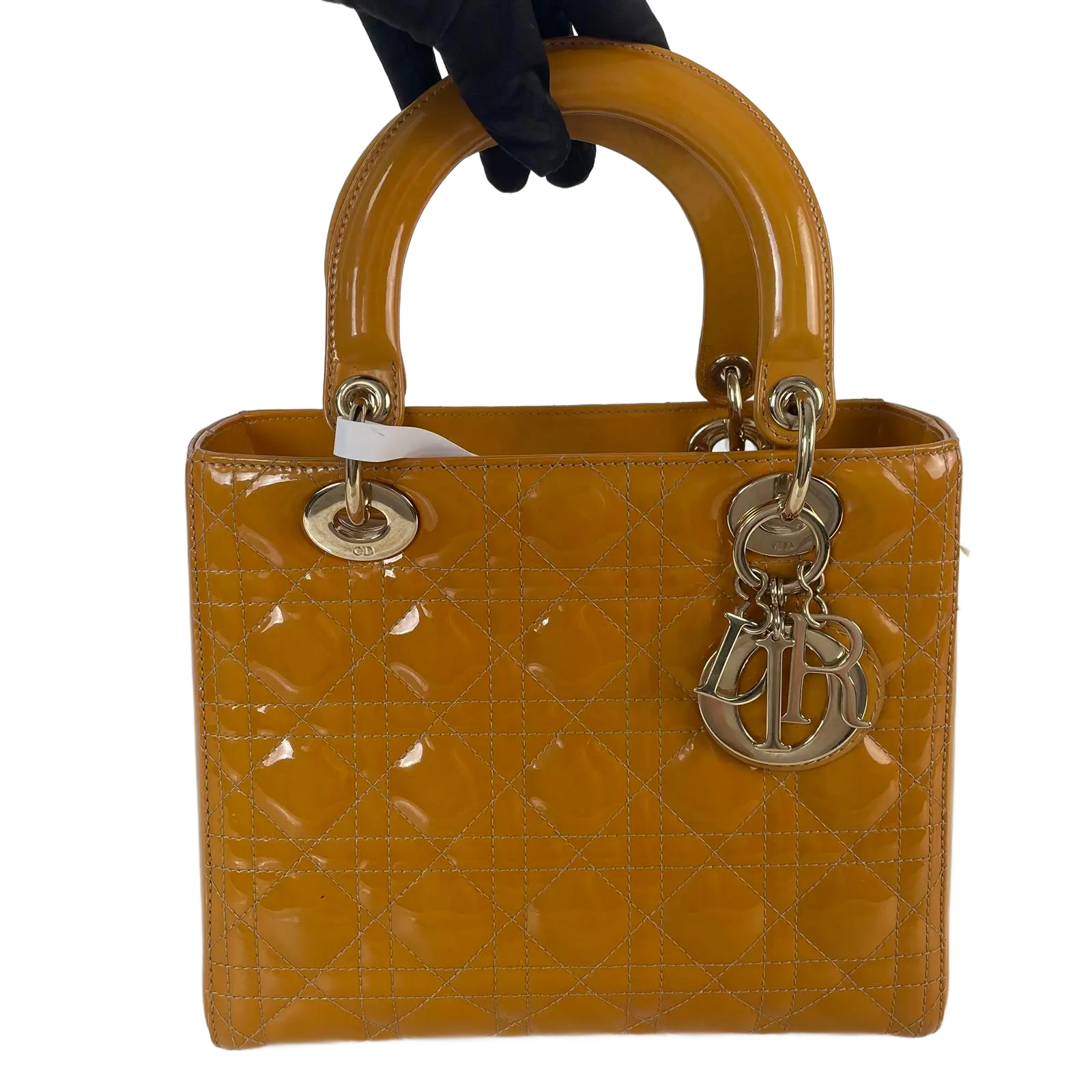 Pre-owned Dior leather Tote Bags Medium Lady Patent Cannage Bag+charm rrr