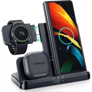 P-CGR01    Wireless Charger for Samsung 3 in 1 Wireless Charging Station for Galaxy Watch Charger Compatible for Samsung S25 Ultra Plus S24 S23 S22 S21 Z Fold Flip 7/6/5/4, Galaxy Watch 8/7/6/5 Pro/4/3(Black)