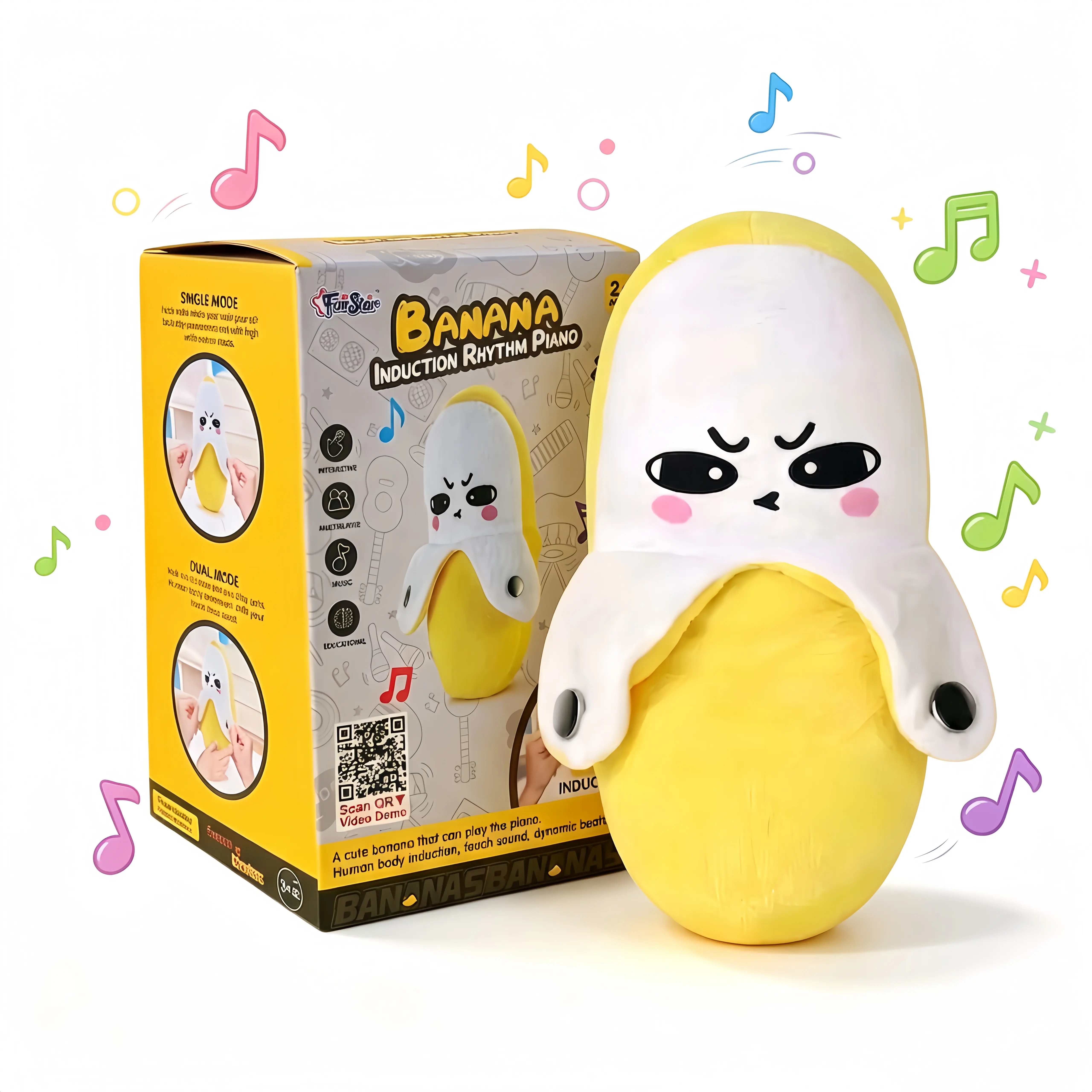 Banana Induction Rhythm Beat Toy Interactive Music Plush Toy, Soft Touch Sensitive Musical Stuffed Plush, Parent-Child Interactive Educational Sensory Toy for Baby Early Learning, Gift for Toddlers Kids Boys Girls Birthday Party