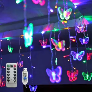 Butterfly Curtain Fairy Lights USB Plug, 8 Modes 120 LED 20ft Firefly Flashing Timer String Light with Remote Control Waterproof