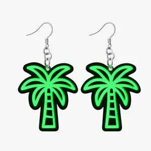 Glow in Dark Palm Tree Earrings - Bright Green Design for Nighttime Style