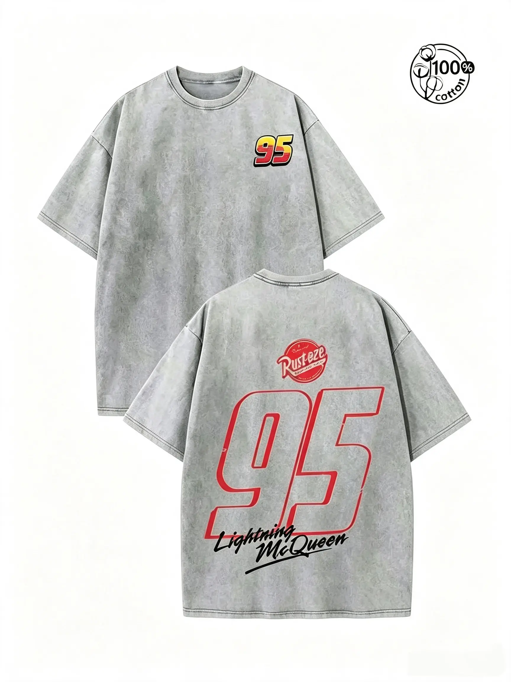 Heavyweight Vintage Washed Racing Tee 95 Graphic T Shirt Retro Motorsport Streetwear Oversized Shirt Y2K Car Culture Aesthetic Fashion Top Casual Short Sleeve Tee For Men