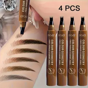 4Pcs Four Fork Liquid Eyebrow pencil Set Long Lasting Natrual Wild Brow Makeup Quick Dry Waterproof Smudgeproof Brown Eyebrow Pens Suitable All Skin Type Cosmetic