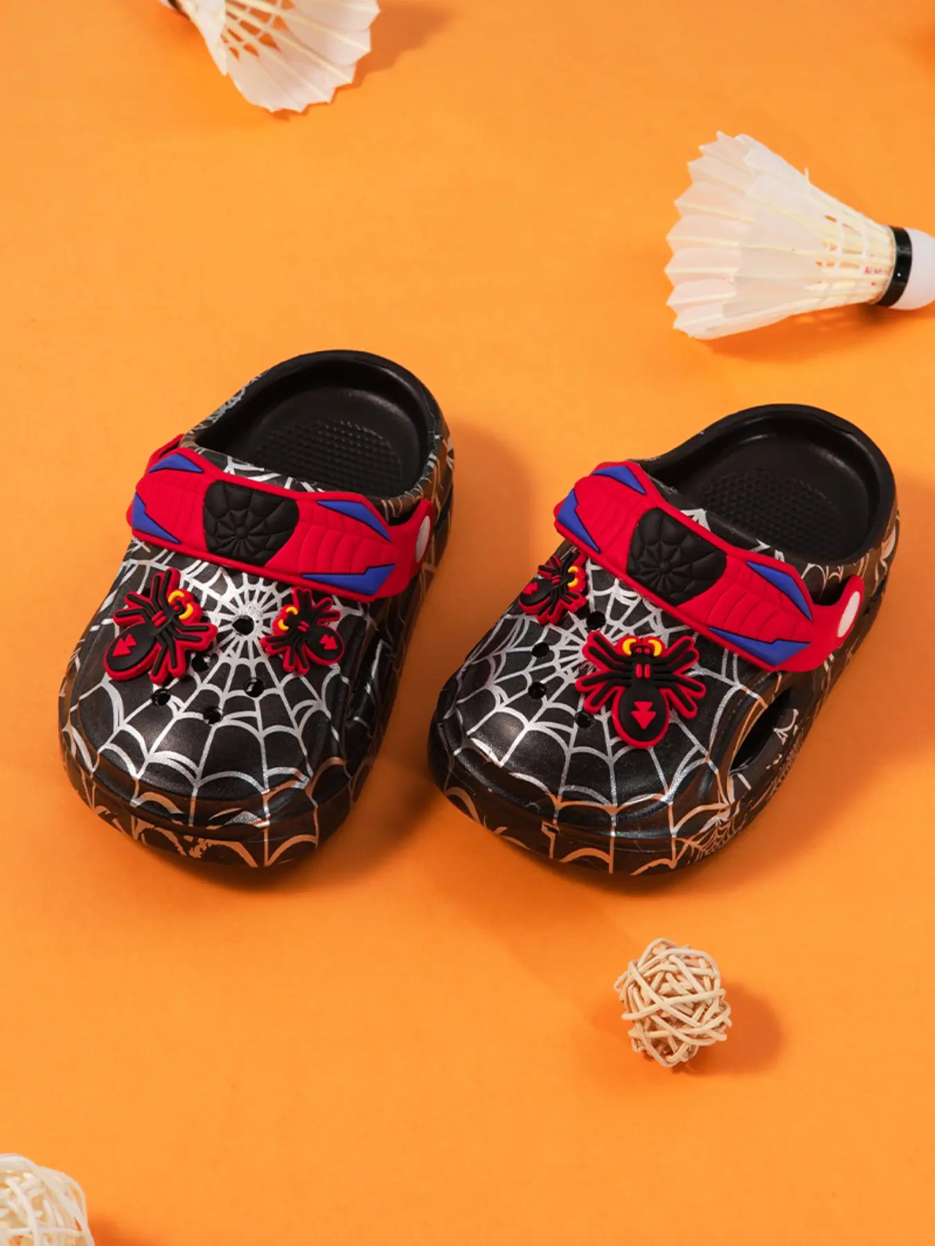 Back To School Boys' Spider Web Design Low Top Hole Shoes, Lightweight Breathable Eva Sole, Wide Fit All Seasons Cute Sandals for Home Outdoor Beach