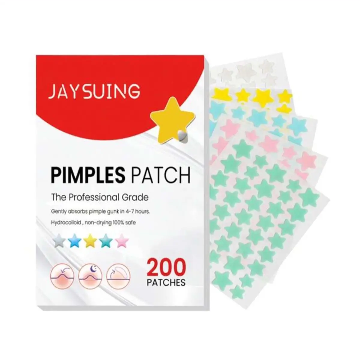 200 Pcs Pimple Patches for Face Hydrocolloid Acne Patches  Versitile Cute Star Zit Covers  Spot Stickers Mild and non-irritating Patches 5 Color