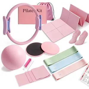 Pilates Kit with Foldable Yoga Mat, Portable  Workout Pilates Equipment, Lightweight Pilates Set for Travel & Small Spaces,14.5" Pilates Ring and Ball, Resistance Bands & Core Sliders, for Mom