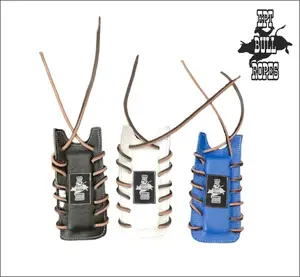 Bull Rope Pads - Leather Mutton & Calf & Mini Bull Colored Leather Padded Single Knuckle Bull Rope Pad with 2 Leather Straps 6" x 2.75"