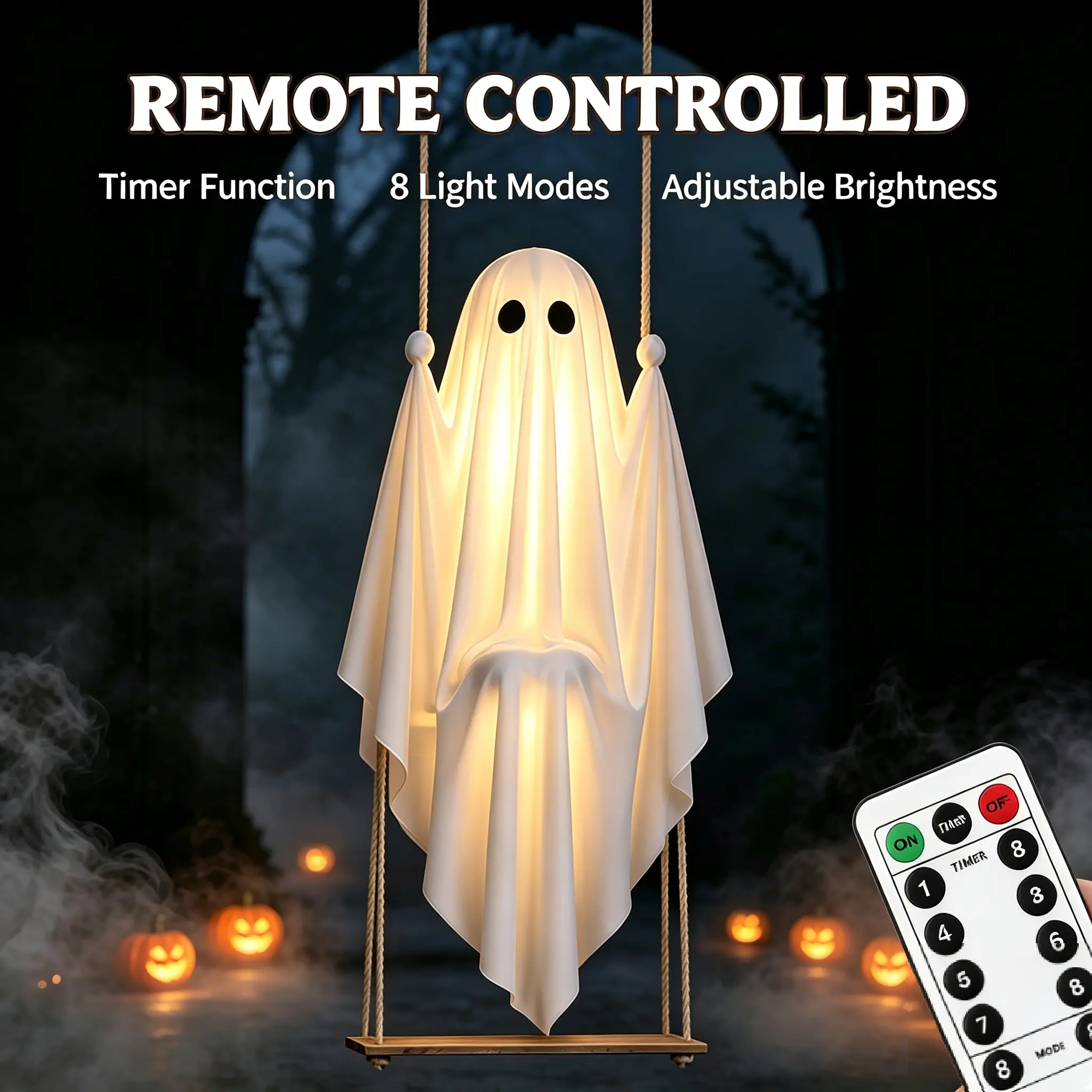 Halloween Decorations Outdoor 3.7FT Pre-Assembled Hanging Swing Ghost with Remote Lights Spooky Hanging Ghosts for Porch Yard Tree Party