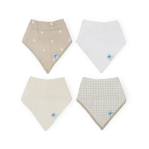 Cotton Muslin + Fleece Bandana Bib 4 Pack - Taupe Cross