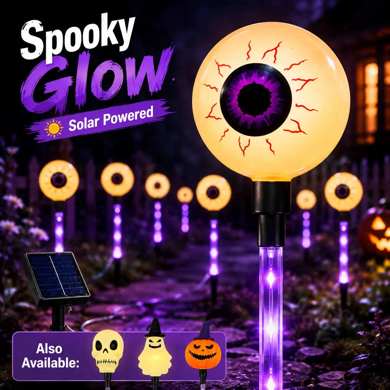 Halloween Solar Pathway Lights Eyeball Skull Ghost Pumpkin Outdoor Garden Stake Lights for Yard Lawn Walkway and Party Decor