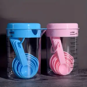1 Measuring Cups and Spoons Set with Graduations 10-Piece Plastic for Baking Coffee Milk Powder Kitchen Tools Measuring Utensils for Cooking