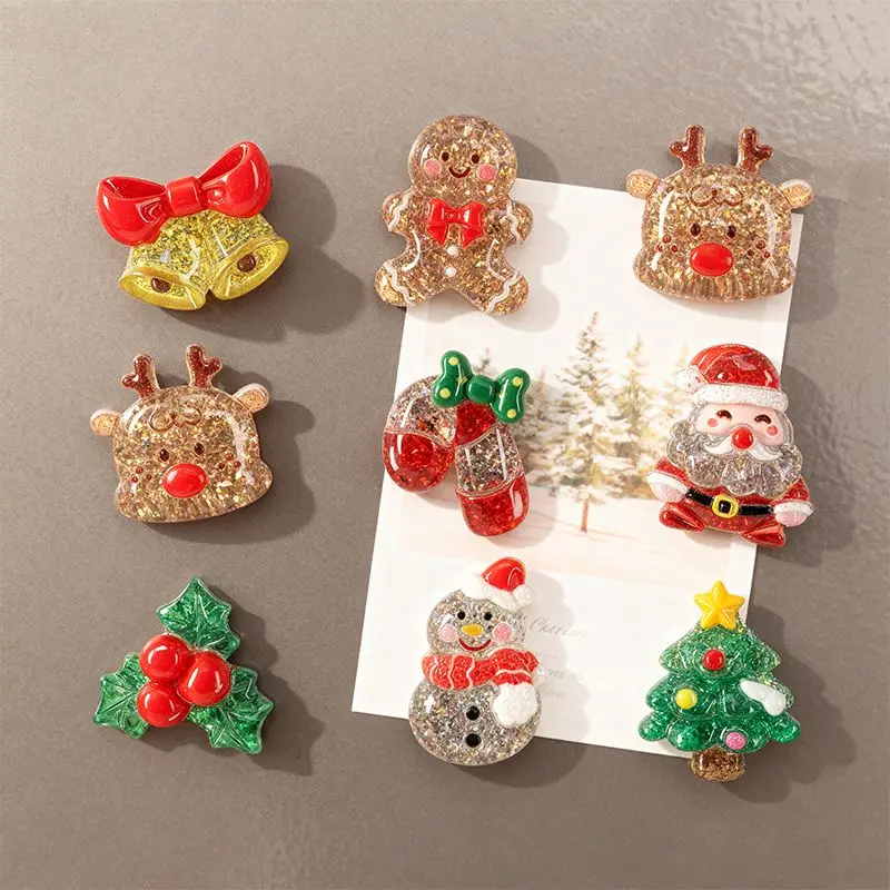 Cartoon Sparkling Christmas Tree & Santa Claus Fridge Magnets, Resin Material, Perfect for Kitchen, Office, Home Decor Gifts
