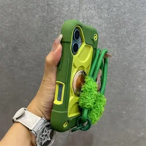 Dazzling New iP17promax Phone Case Double Ring 15mm Thickened 14 Silicone Purple Lanyard Shockproof Anti-Fall Protection Customized Durable Casing