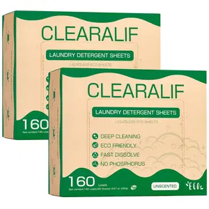 CLEARALIF Laundry Detergent Sheets up to 320 Loads (160 sheets), Unscented, Laundry Detergent Strips Eco Friendly & Hypoallergenic (160 Count,Pack of 2)