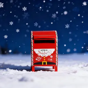 Christmas Mailbox for Letters to Santa, Festive Outdoor Metal Holiday Mail Letter Collector, North Pole Express Decorative Mailbox