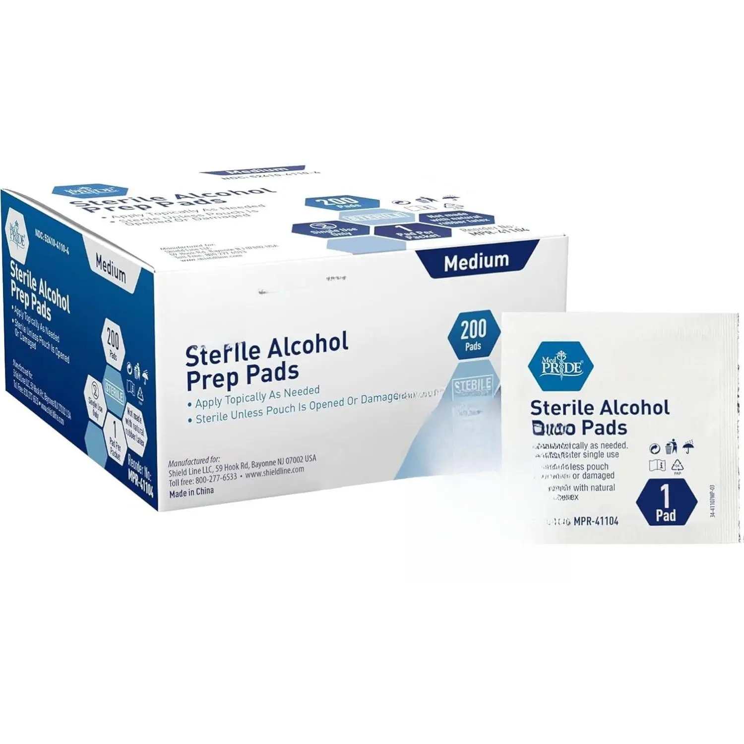 Sterilized Isopropyl Alcohol Prep Pads (200 Count) – Medical-Grade Antiseptic, Individually Wrapped, Medium Square Size, 2-Ply, Highly Absorbent for Personal Cleaning & Infection Control