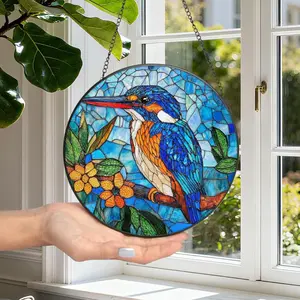 Kingfisher Stained Glass Suncatcher, Bird Window Hanging Ornament, Christmas Gifts for Kingfisher Lover, Birthday Gifts, Nature Lover Gifts