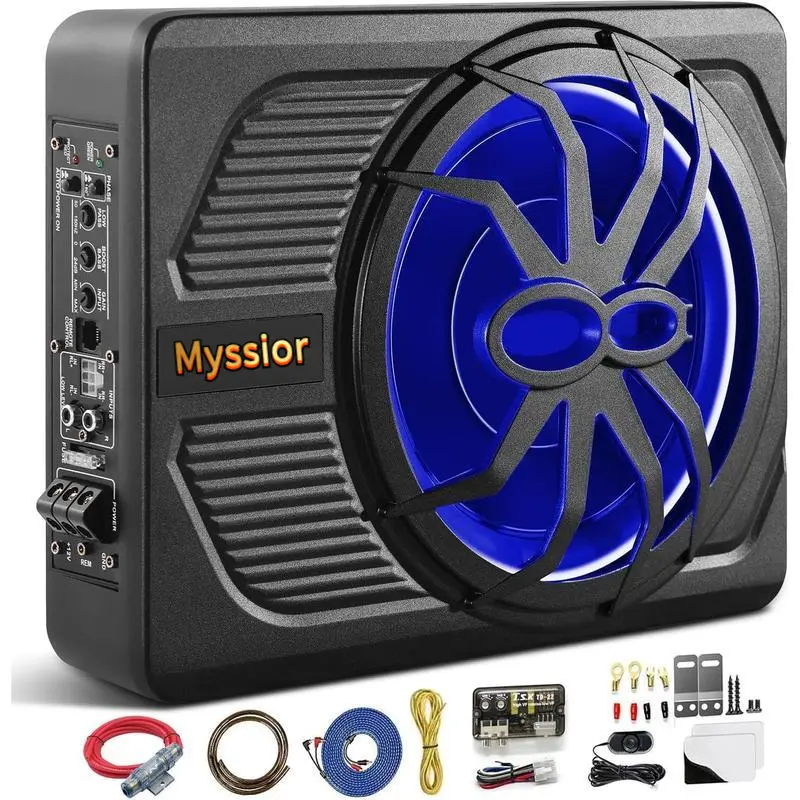 2026 New 10" Slim 800W Peak Car Subwoofer with Built-In Amplifier, Vibrant LED Lights, 0-12dB Bass Boost, 20Hz-500Hz Frequency Response, Deep Rich Sound, Combo Package for Audio Upgrades (13.58" L x 10.23" W x 2.67" H), Subwoofers