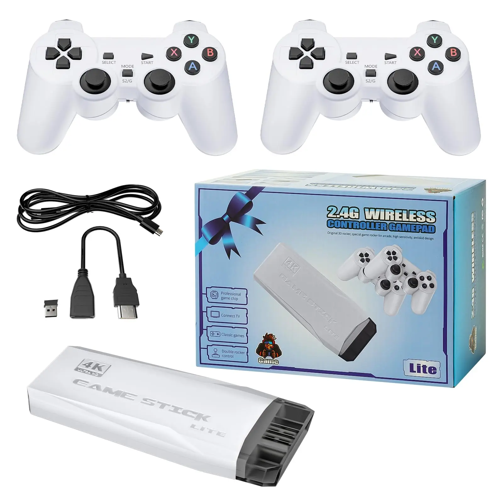 Upgraded 20000+ games Retro Game Console Video Gaming: 64G HDMI Game Stick 4K Mini Nes Classic Edition Game System Emulator Consola De Videojuegos 2.4G Wireless Plug and Play Video Games for TV Adapter Device