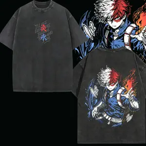 Shoto Todoroki My Hero Academia Anime Vintage Washed Oversized Tee Half Cold Half Hot Hero Streetwear