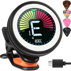Clip  guitar tuner rechargeable, for  instruments, acoustic/electric guitar, ukulele, bass, violin, Banjo, color LCD, semitone tuner, 4 Pack Guitar Picks Included