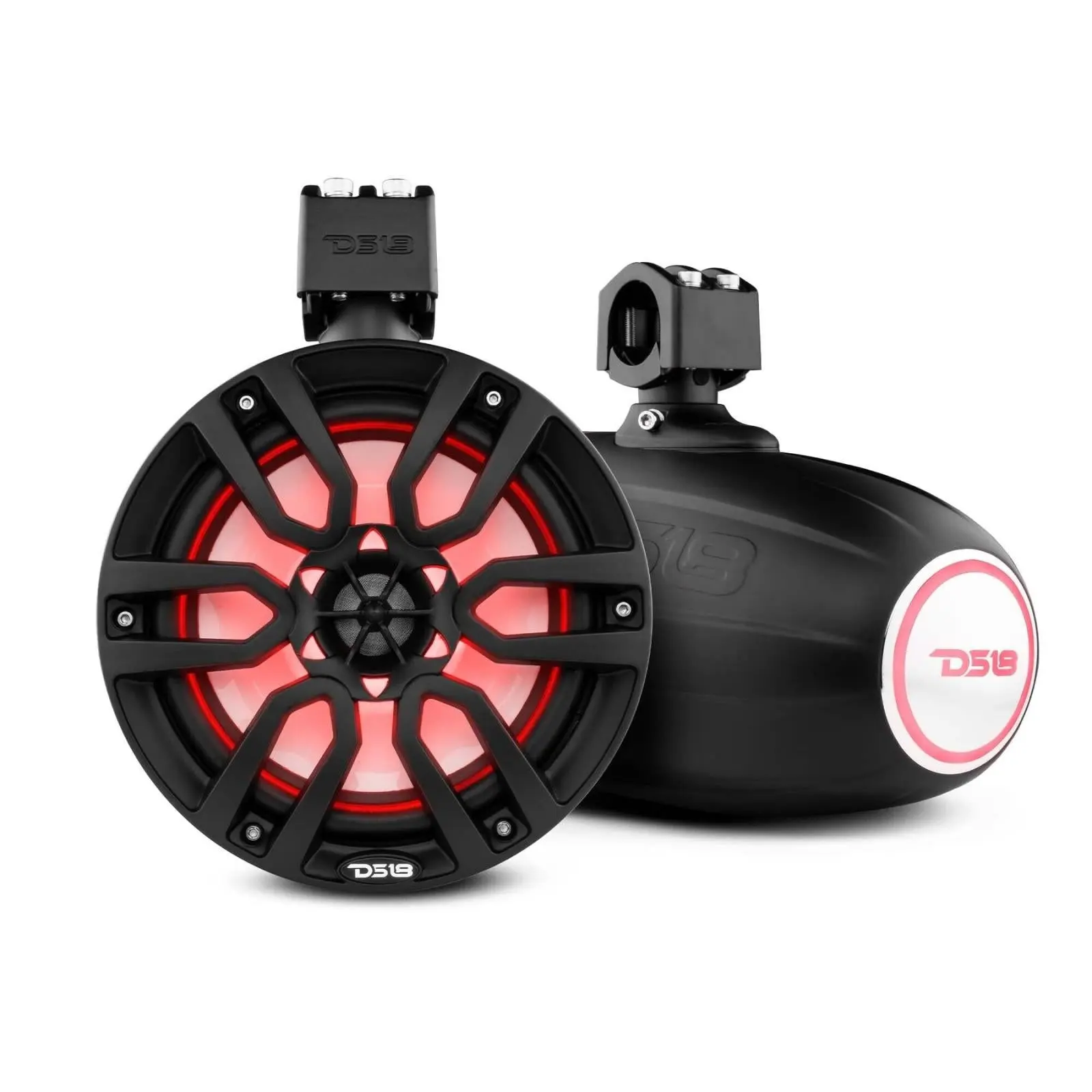 DS18 HYDRO 8-in Marine Audio Speaker Towers - Integrated RGB LED Lights System, 375 W Waterproof Mid-Range Speakers with Protection, Black (Model DS-NXL-X8TP/BK)