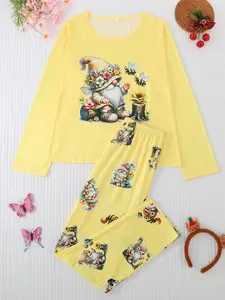 Women's Christmas Pajama Set, Casual Round Neck Long Sleeve Top & Elastic Pants, Comfortable All-Season Wear, Loose Fit Home Clothes