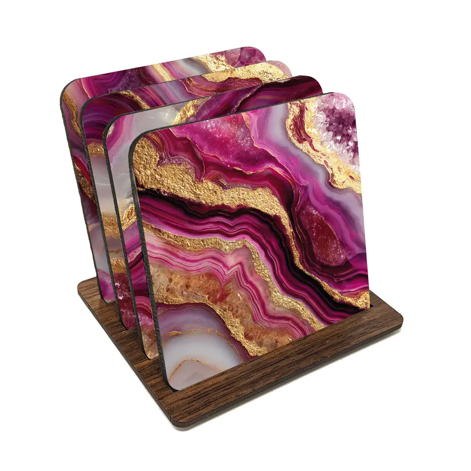 Pink Agate Coaster Set