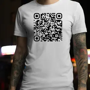Adult, Funny, Novelty, Short sleeve, Heavy Cotton “FU” QR code Shirt. Cotton, Casual, Crew Neck. Unisex Menswear Day Breathable Top Stylish Underwear Streetwear Tshirt Crewneck Graphic Shortsleeve