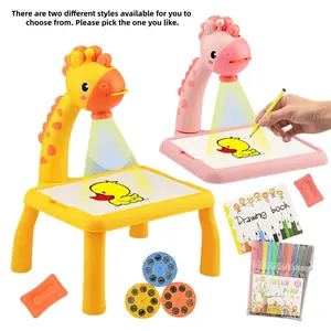 Projector Drawing Board Set with Lights and Music, Includes 12 Watercolor Pencils, 3 Slides, Sketchbook, Eraser, Learning Art Supplies