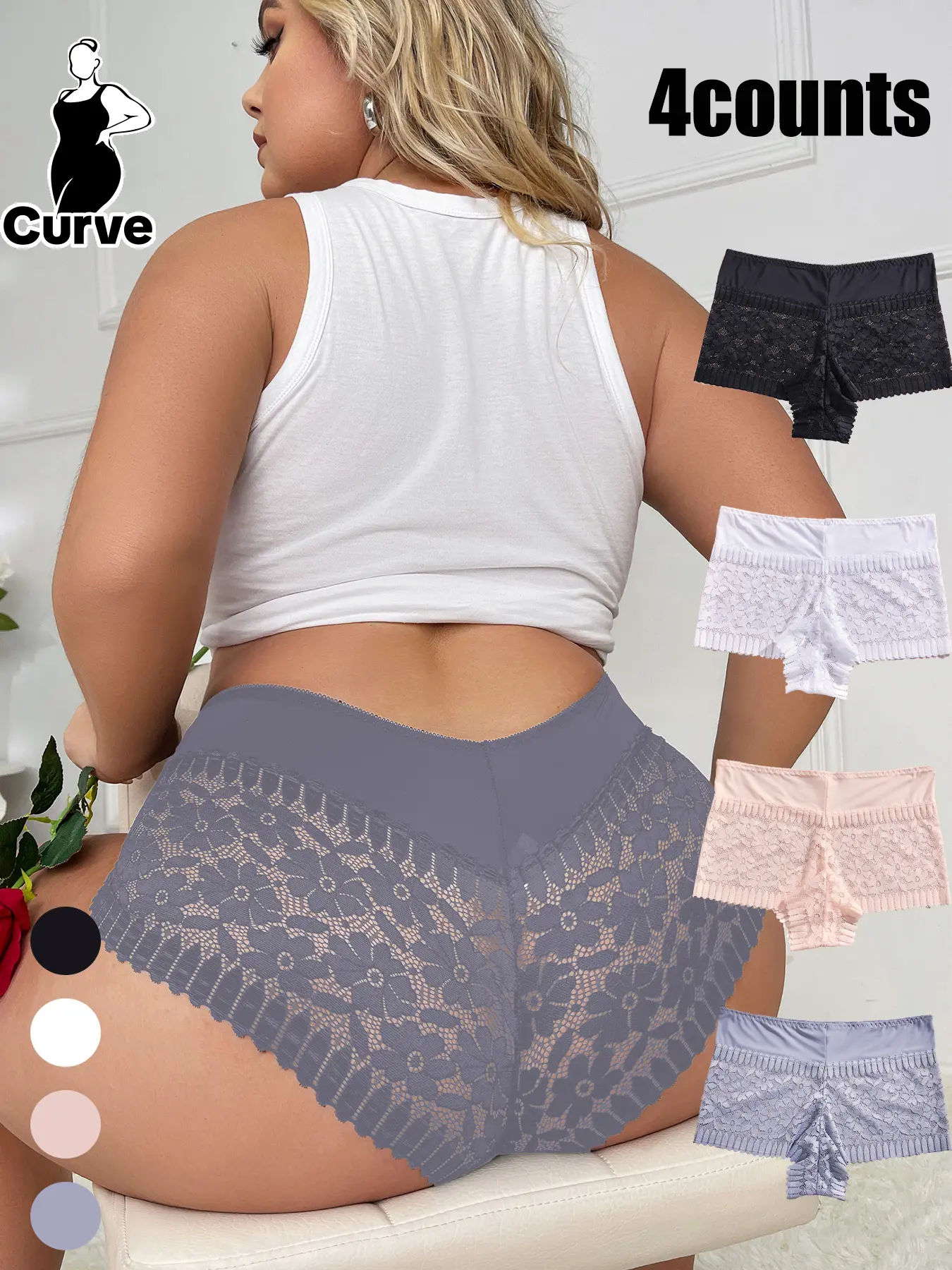 Women's Plus Size Lace Patchwork Thong Panties, High Waist Elastic Comfortable Nylon Underwear, High Waisted Panty, Breathable All Seasons Wear, Sheer Lace Panty