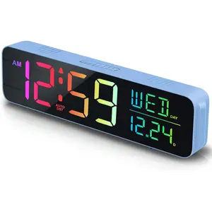 Loud Digital Alarm Clock Large Display for Bedrooms with Date, Day of Week, Temp, Auto DST, Desk Clock Electric Plug in for Living Room, Battery Backup, USB Port, 5 Dimmers
