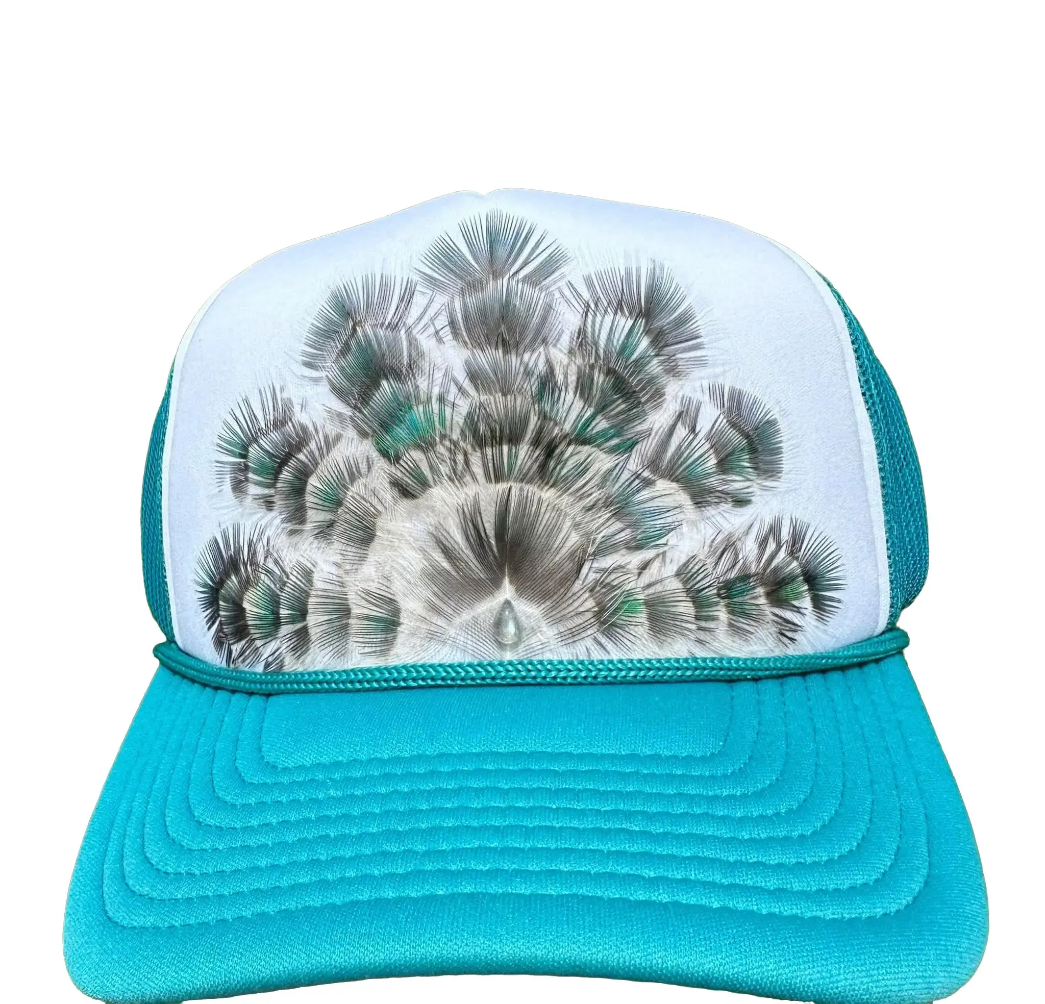 Iridescent Peacock Feather Trucker Hat - Cruelty Free