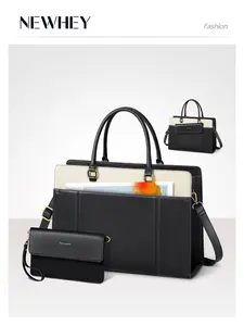 Women's 15.6 Inch Leather Laptop Tote Bag, Large Waterproof Computer Bag, Business Office Work Briefcase, 2pcs Set with Satchel Purse